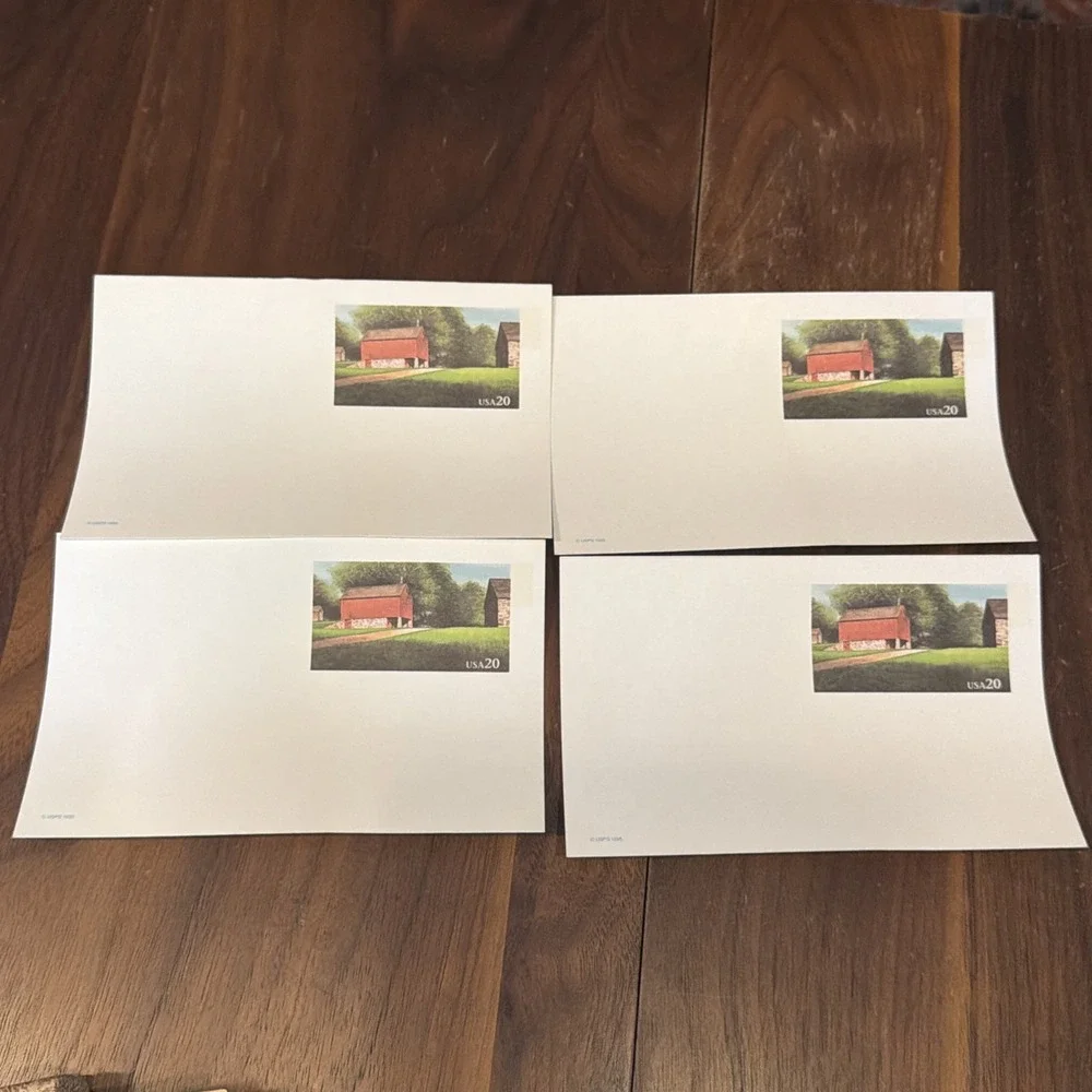 USPS 20 Cent 1995 Uncirculated Red Barn 4 Vintage Postcards